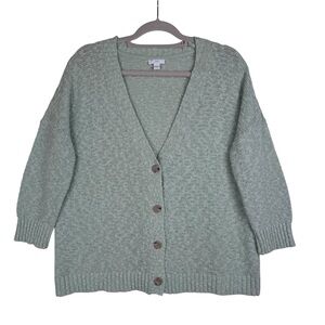J Jill Women’s Pear Green Easy Cardigan Buttoned Vneck sweater Lightweight Knit